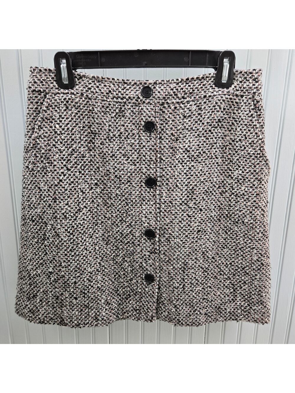 Ann Taylor LOFT Tailored Textured Button Pocket Wool Blend Skirt